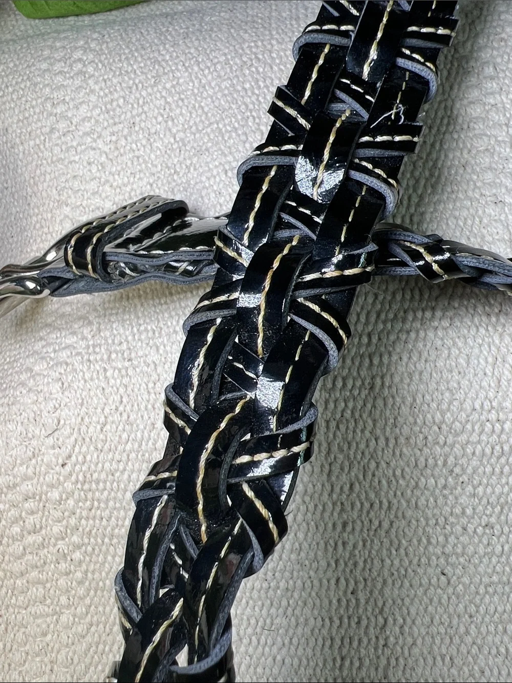🔥Vintages Apostrophe Black Patent Braided Belt with Silver Buckle